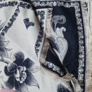 Indigo Floral Raw Hem Winter Scarf